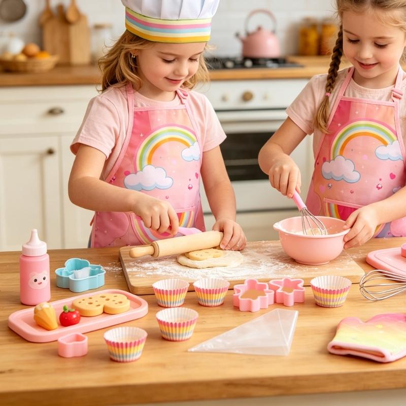 Kitchen Kids Baking Set - Çocuklar Pişirme Önlük Seti Eldiven Ve