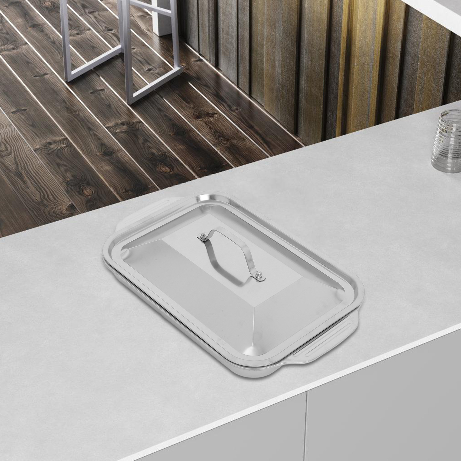 Kitchen Oven Baking Pans - Paslanmaz Çelik Dikdörtgen Izgara Tepsisi, Kapaklı