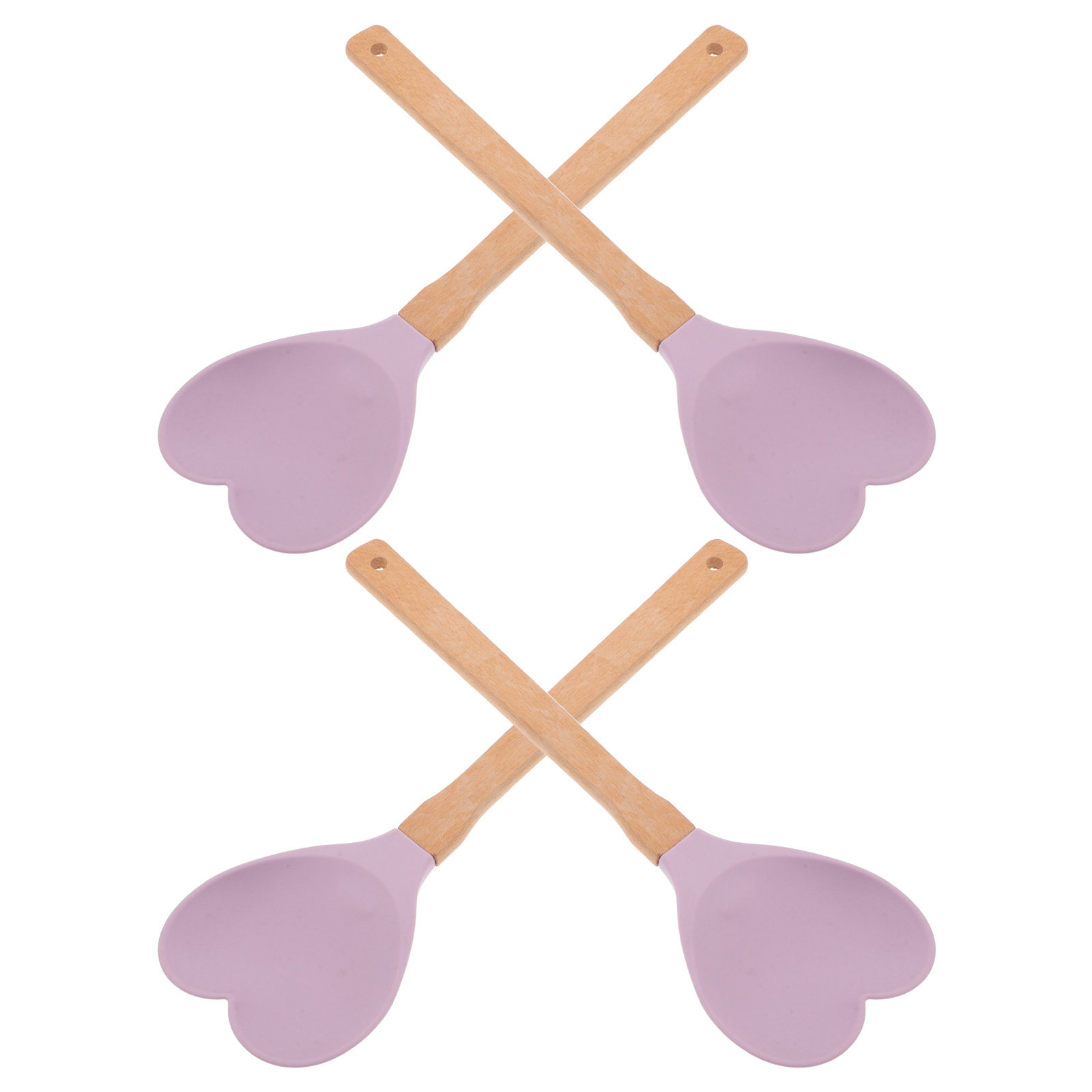 Kitchen Baking Utensils - Kalp Şeklinde Silikon Spatula Ahşap Saplı