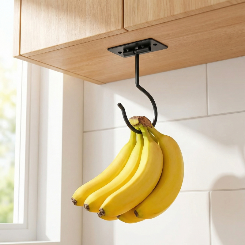 Kitchen Zo - Siyah Metal Kendinden Yapışkanlı Muz Askısı