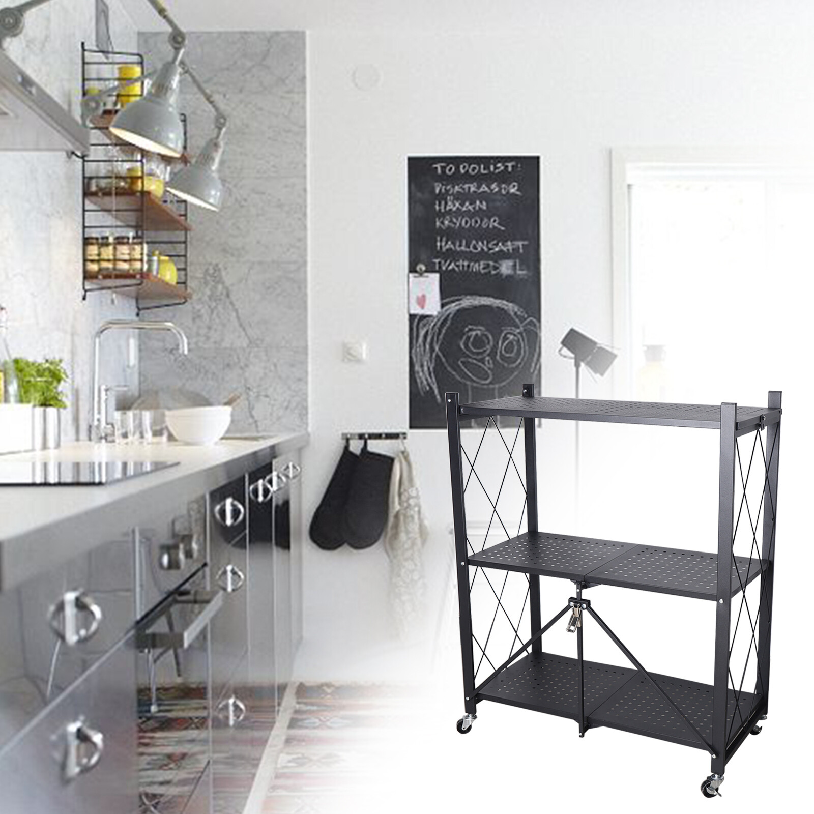 Kitchen Baking Cart - 3 Katlı Hareketli Saklama Arabası, Ekstra